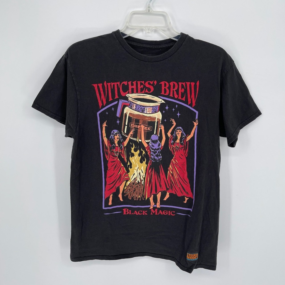 Steven Rhodes Men's Black Witches Brew Black Magic Graphic T-Shirt Size M